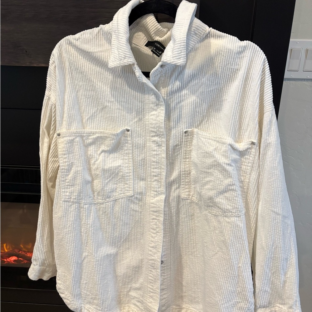 Forever 21 White Corduroy Button Down Shirt